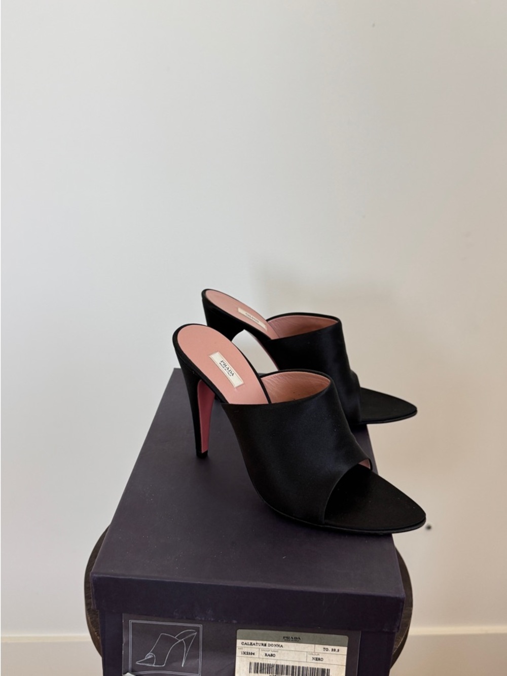 PRADA - Black Satin Mules - Size 9.5